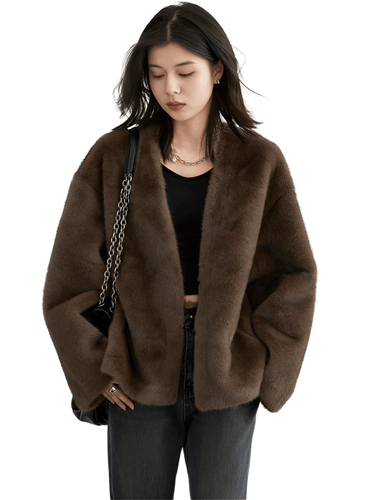 Women's Plush Jacket Loose Casual Solid Overcoat Female Coat V-Neck Woman Outerwear Autumn Winter, Drestiny, Coats, Jackets, One Size, Long Sleeves, Coffee, Dark Brown, Beige, shopdrestiny.com, women's coats, women's jackets, plush coats, women's plush coats, united states, united kingdom, australia